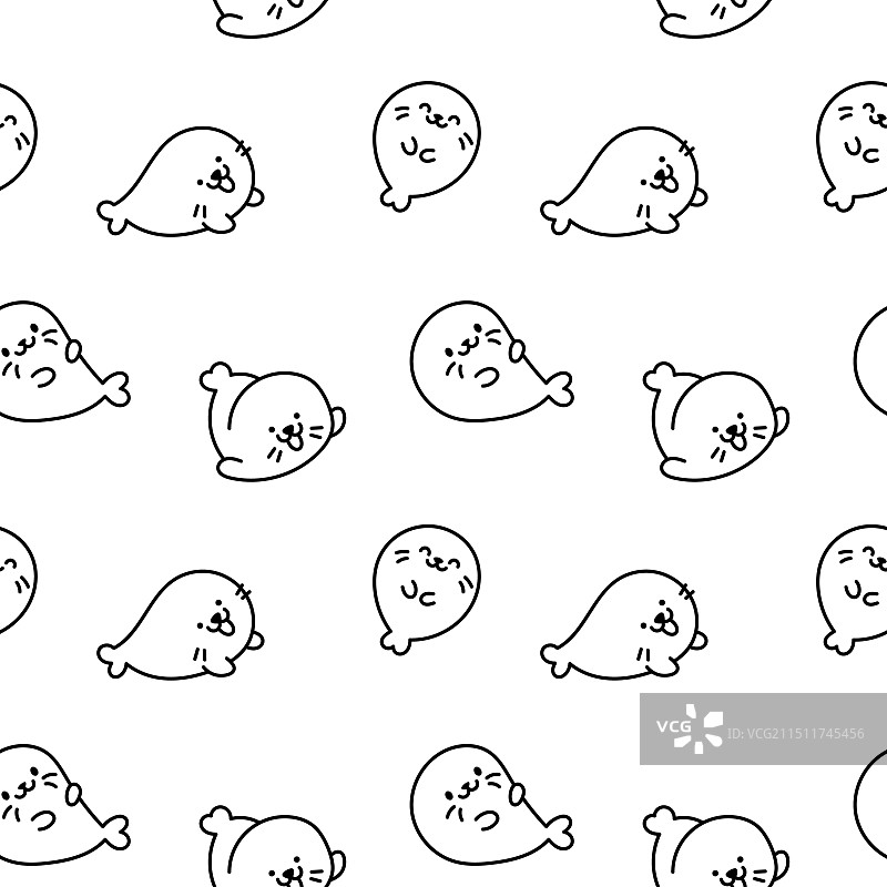 可爱的卡哇伊小海豹无缝着色图案图片素材