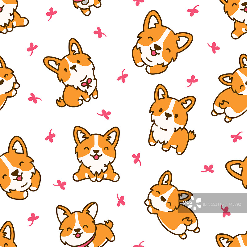 可爱卡通柯基犬无缝图案图片素材