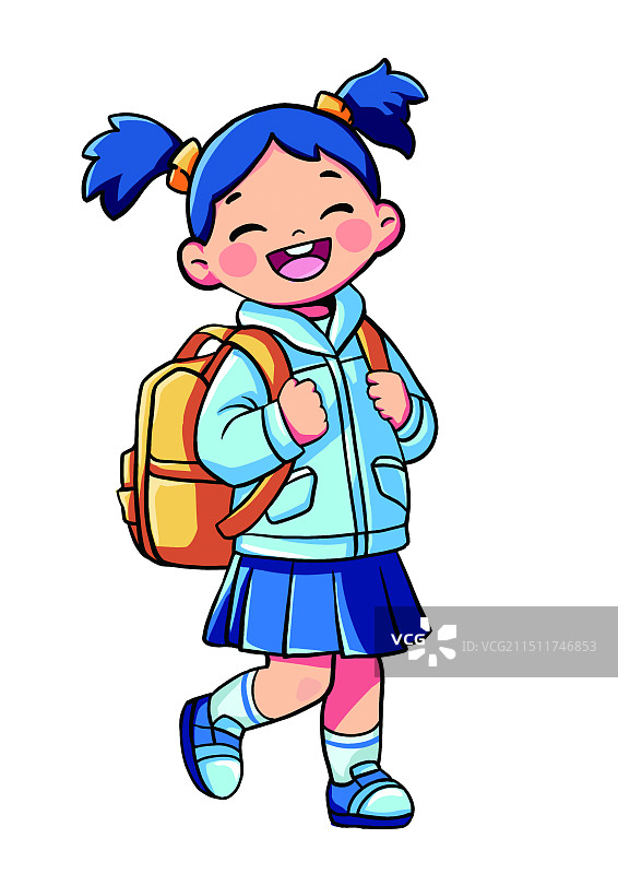背着书包的卡通女孩学生儿童节插画元素图片素材