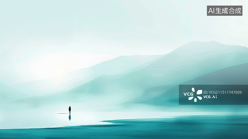 【AI数字艺术】新中式极简风格远山大海人物自然风景图片素材