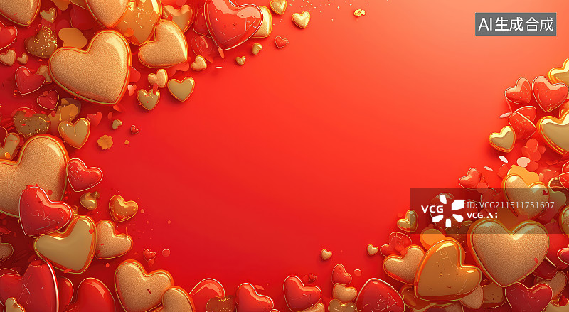 【AI数字艺术】红色爱心背景情人节主题插画图片素材