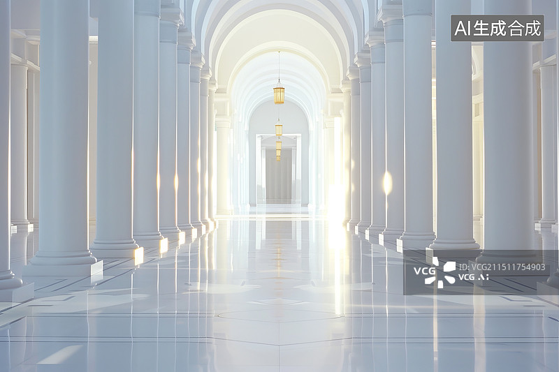 【AI数字艺术】白色大理石走廊图片素材
