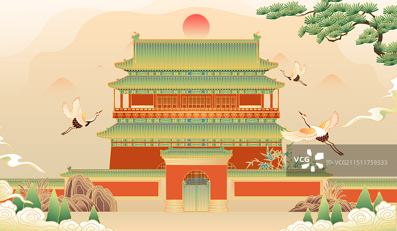 北京中轴线古建筑鼓楼插画图片素材