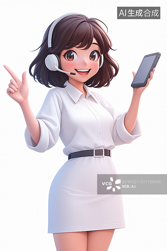 【AI数字艺术】3D卡通风格的女生电话客服人物形象图片素材