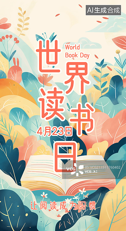 【AI数字艺术】世界读书日插画海报模板图片素材