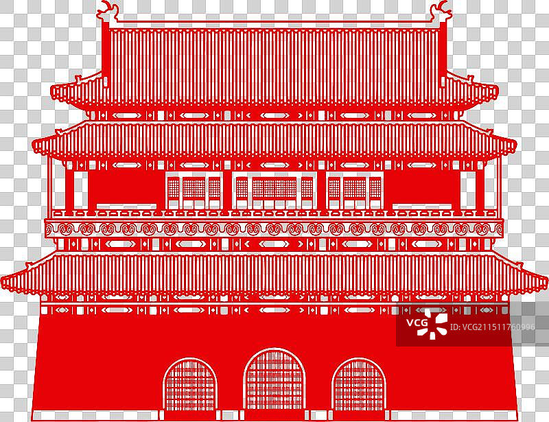 剪纸风格北京中轴线古建筑鼓楼插画图片素材