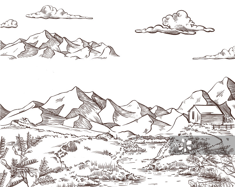 线条草原风景图片素材