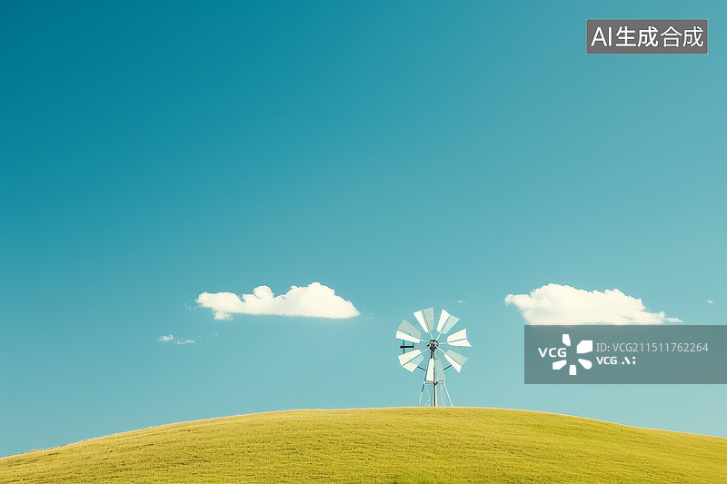 【AI数字艺术】乡村风格的山丘与风车图片素材