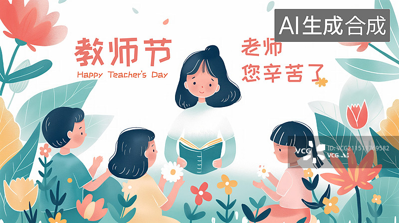 【AI数字艺术】教师节插画海报图片素材