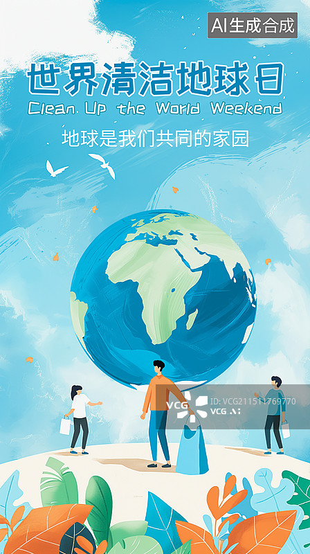 【AI数字艺术】世界清洁地球日插画海报图片素材