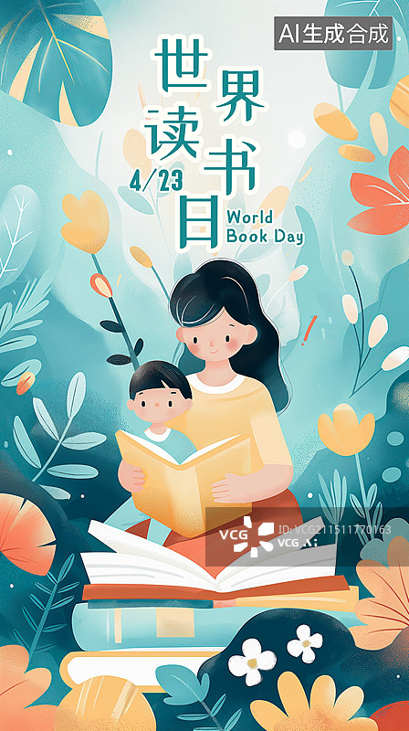 【AI数字艺术】世界读书日插画海报图片素材