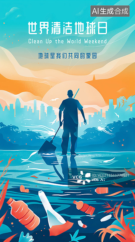 【AI数字艺术】世界清洁地球日插画海报图片素材