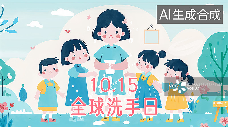 【AI数字艺术】全球洗手日插画海报图片素材
