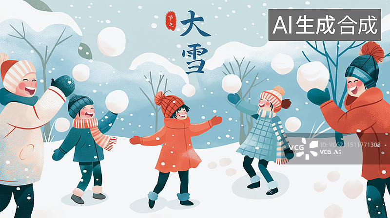 【AI数字艺术】中国传统节气大雪插画海报图片素材