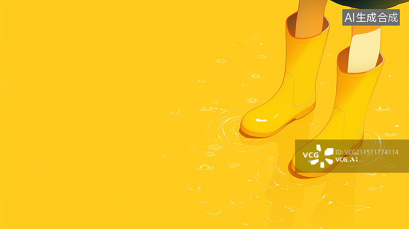 【AI数字艺术】清新明亮一双高腰工作防水雨鞋插画绘画图片素材