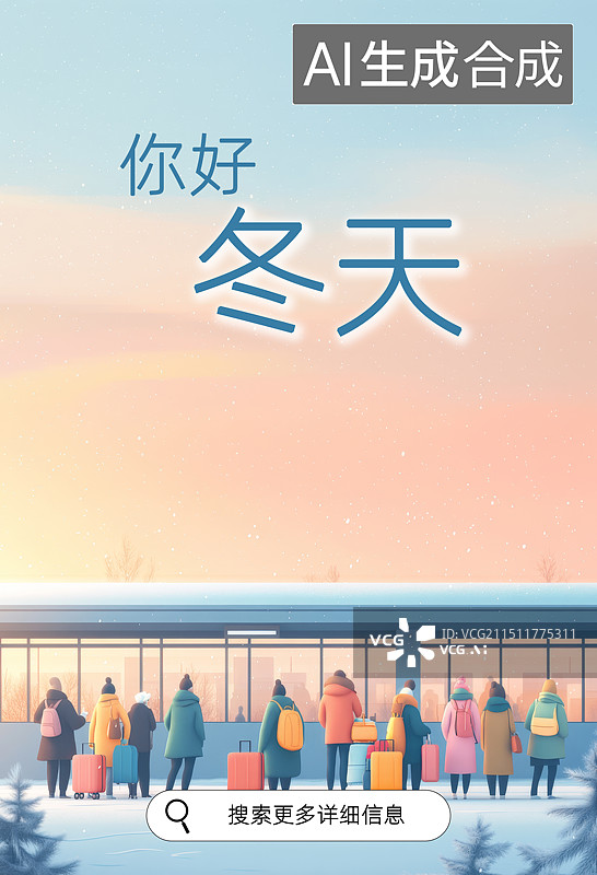 【AI数字艺术】冬天出游旅行春运购票节气度假海报图片素材