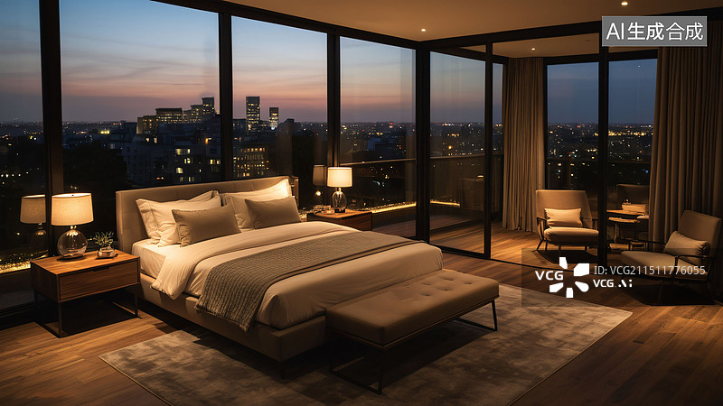 【AI数字艺术】夜晚室内卧室图片素材