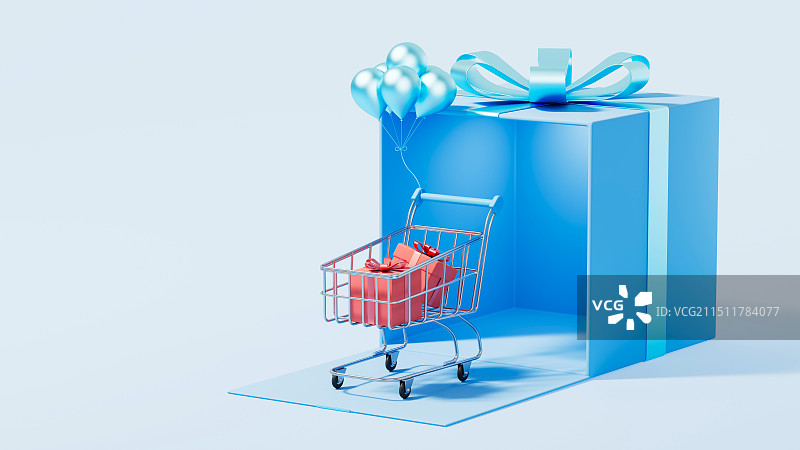 购物车从礼盒里出来图片素材