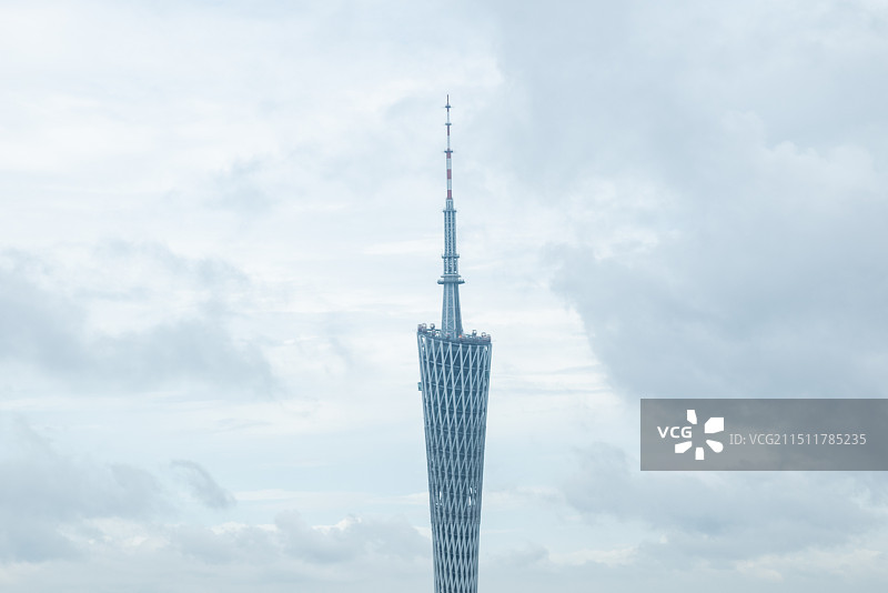 广州国际金融中心（西塔）高角度俯瞰广州珠江新城景观，图为标志性建筑广州塔图片素材