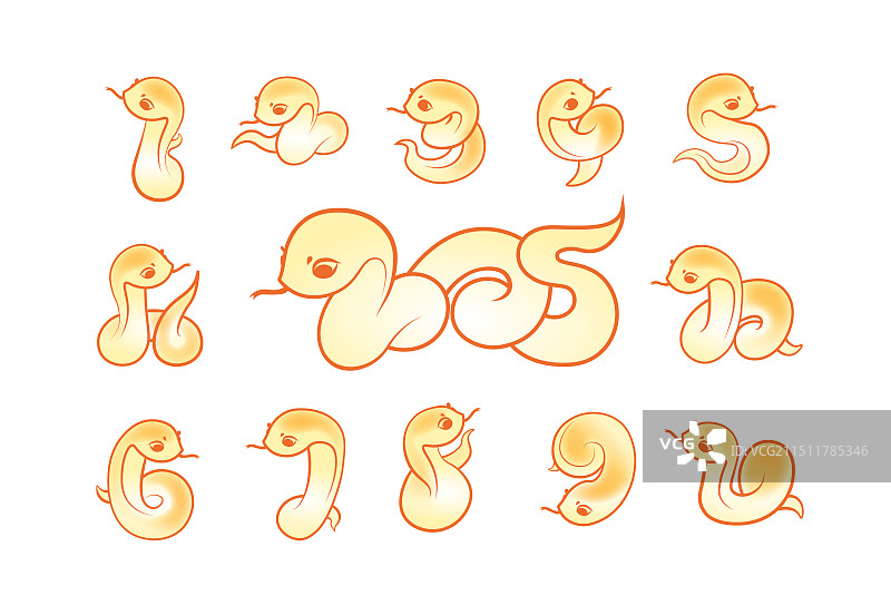 2025蛇年春节卡通吉祥物数字蛇插画图片素材
