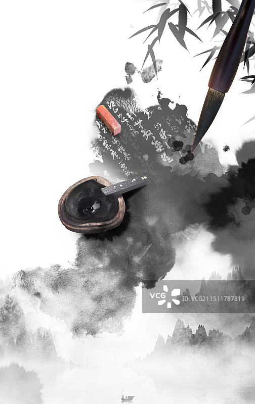 水墨风文房四宝背景图片素材