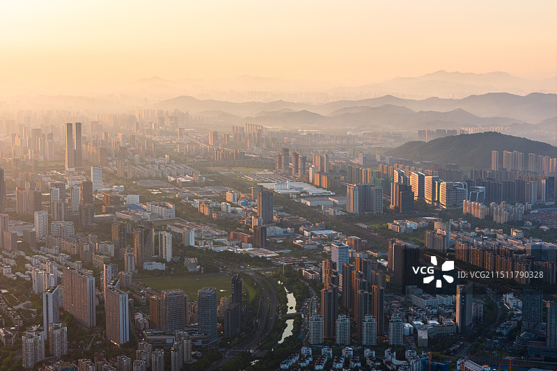 浙江省杭州市滨江区清晨航拍图片素材
