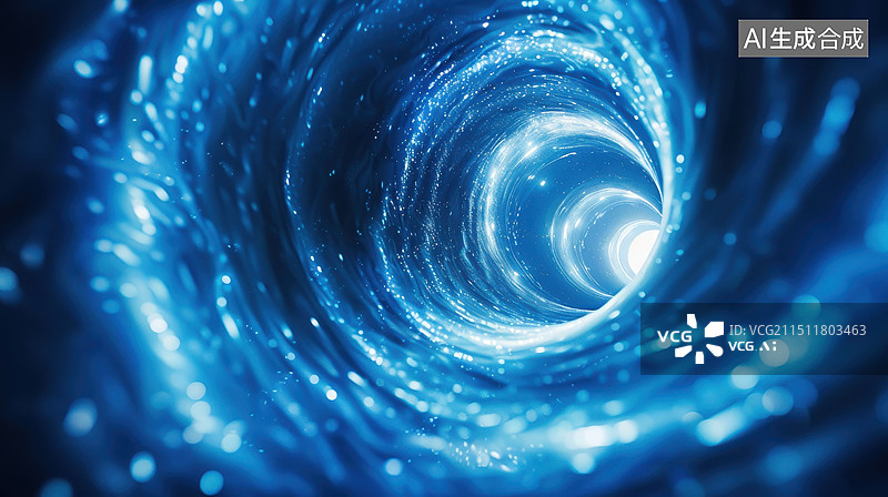 【AI数字艺术】蓝白色空间隧道感螺旋形图案背景图片素材