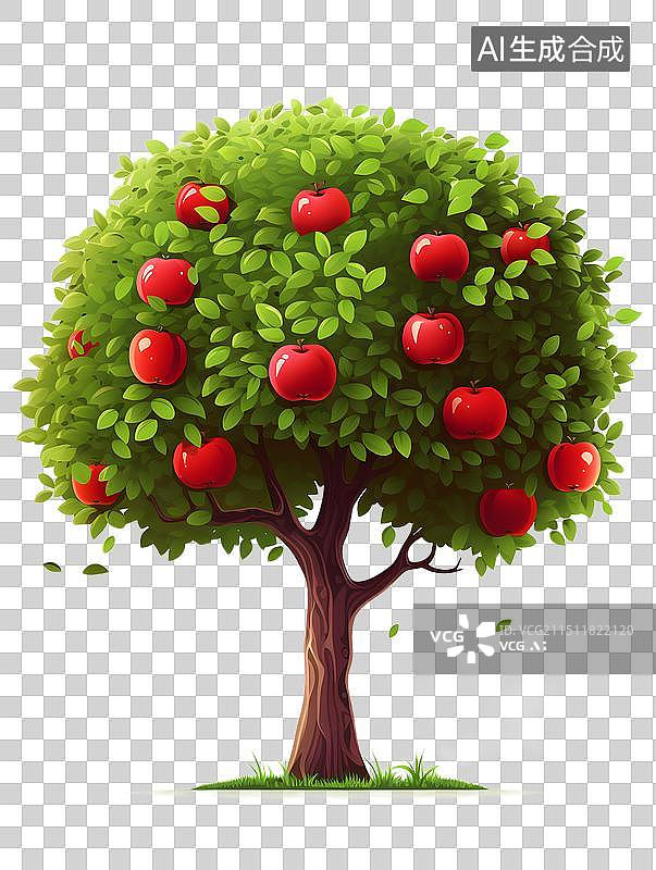 【AI数字艺术】苹果树 苹果自然元素卡通手绘装饰插画图片素材