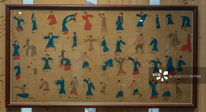 中医文物 帛画《导引图》 湖南长沙马王堆三号汉墓出土图片素材