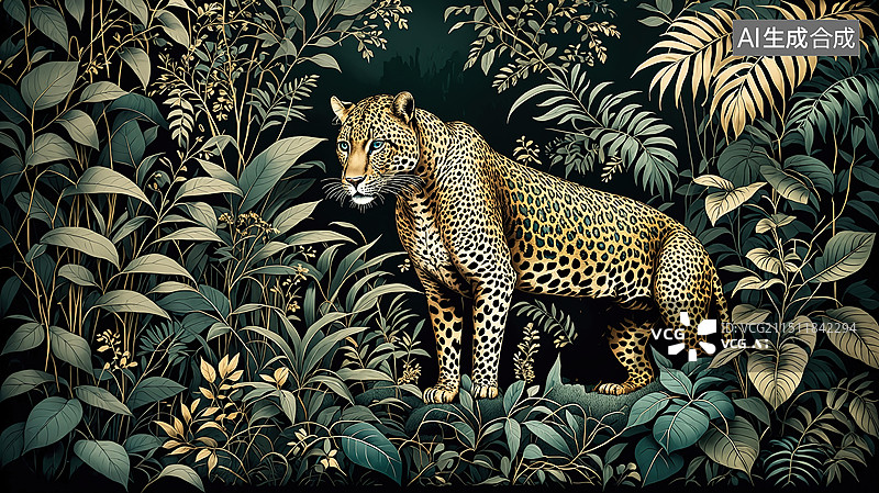 【AI数字艺术】丛林中的豹子图片素材
