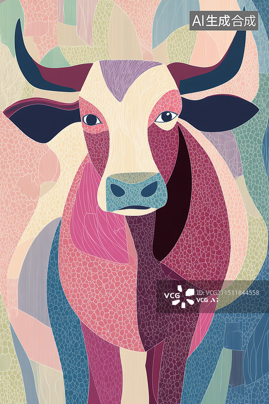 【AI数字艺术】扁平风十二生肖插画牛图片素材