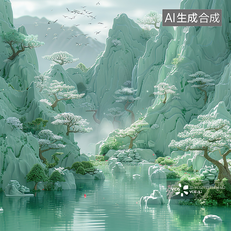 【AI数字艺术】中国 山水装饰图片素材