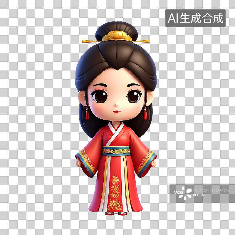 【AI数字艺术】3D渲染古风Q版人物，少女，女性，汉服，古装，传统服饰，传统节日免抠元素图片素材