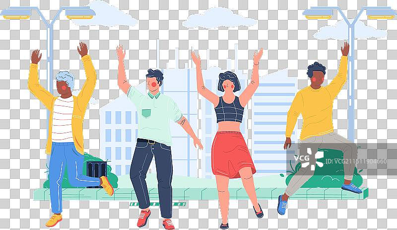 城市景观街道上快乐的人们图片素材