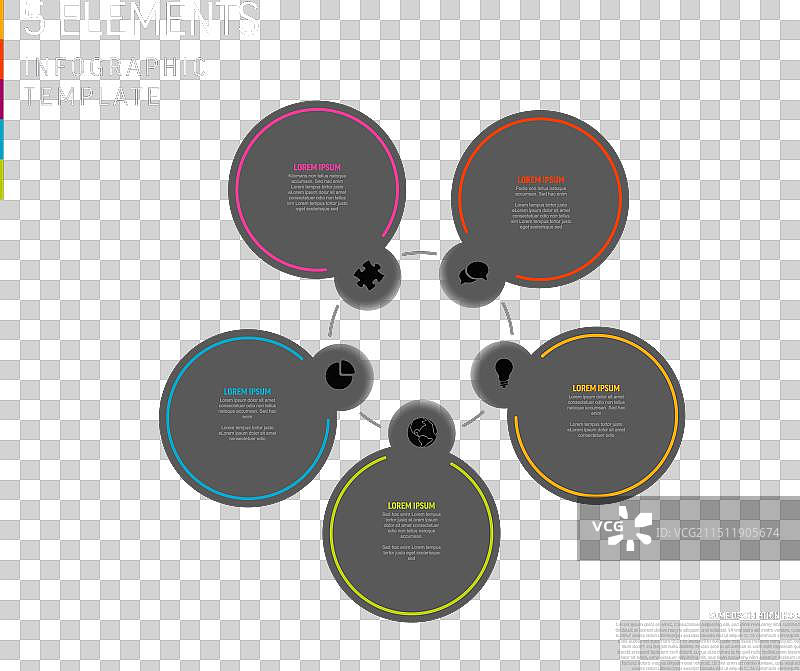 简约深色五行信息图表模板图片素材