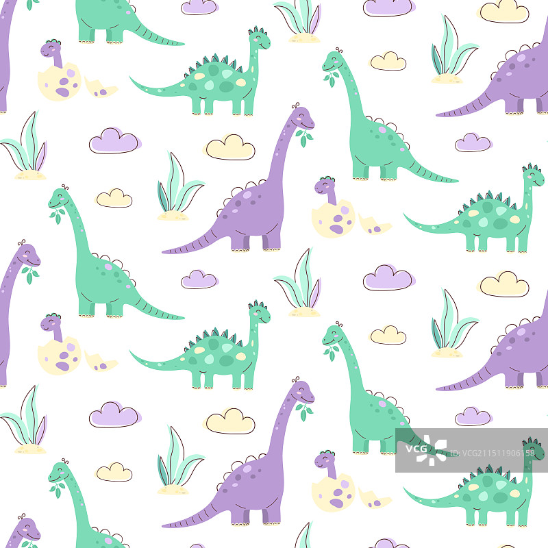 可爱恐龙卡哇伊风格无缝图案图片素材