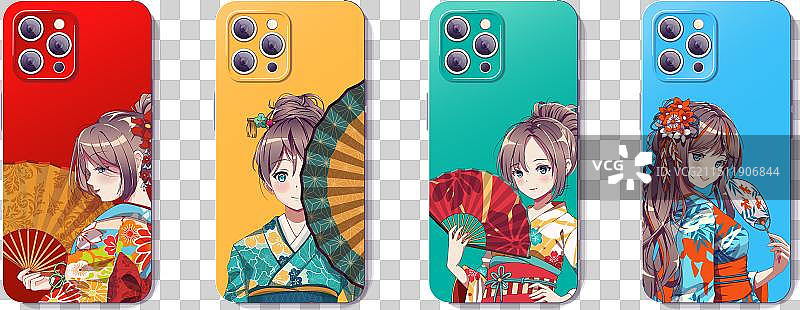 和服纸扇动漫少女手机图片素材