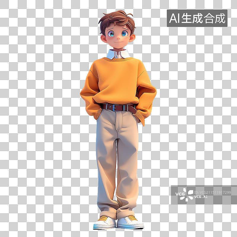【AI数字艺术】穿着黄色毛衣的少年免抠元素图片素材