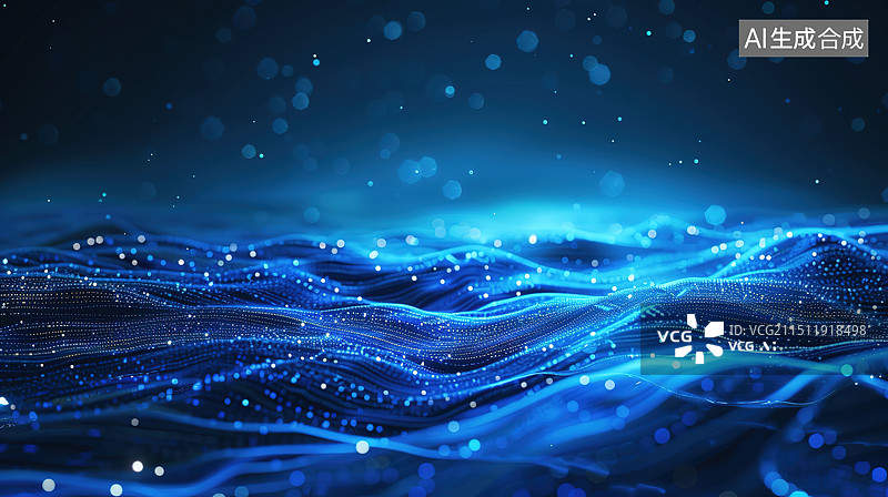 【AI数字艺术】科技背景海报——黑色背景下的蓝色水波纹抽象背景图片素材