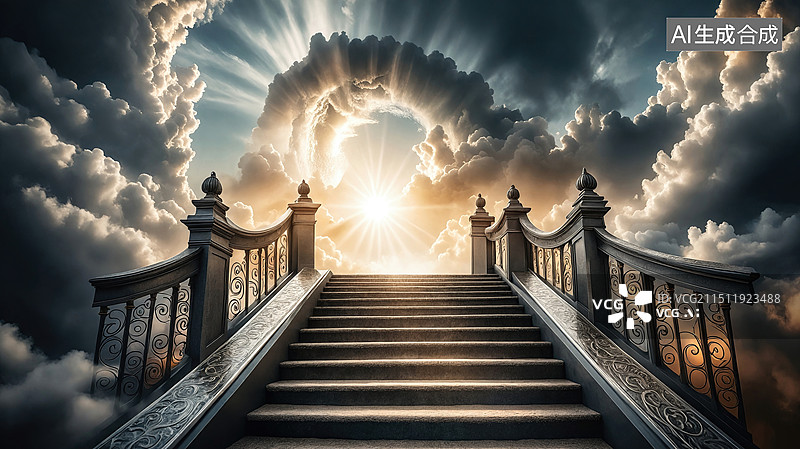 【AI数字艺术】通向光明的阶梯图片素材