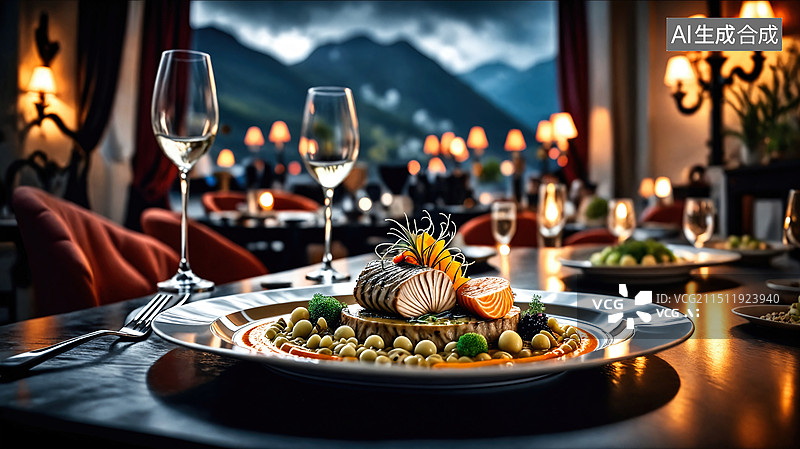 【AI数字艺术】精致餐盘与优雅餐厅图片素材