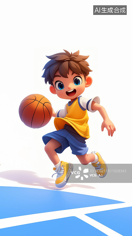 【AI数字艺术】一个打篮球的男生3D卡通风格图片素材