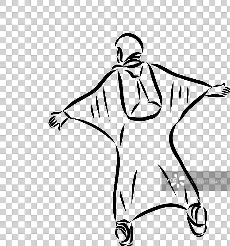 黑色翼装手绘草图图片素材