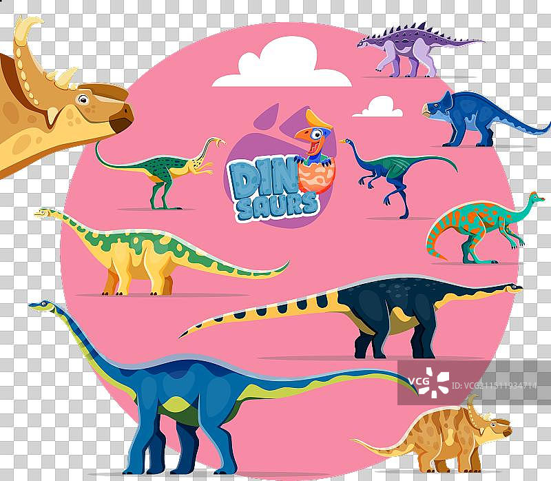 趣味卡通恐龙角色贴纸套装图片素材