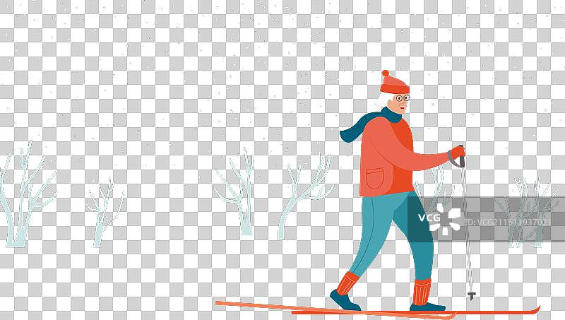 在公园越野滑雪的年长夫妇图片素材