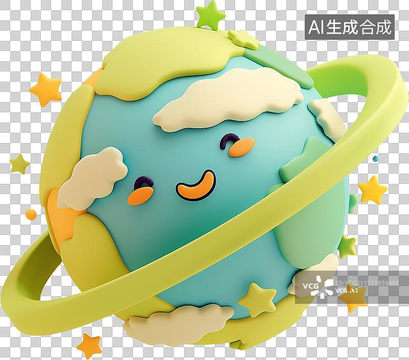 【AI数字艺术】可爱地球轨道星星云朵天文学3D插画图片素材
