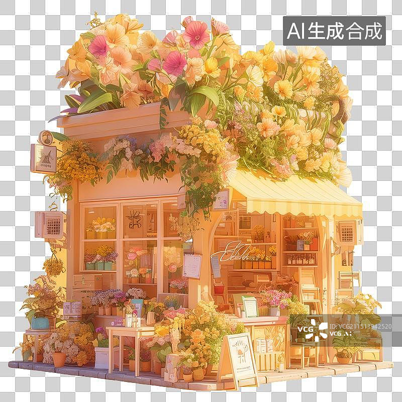 【AI数字艺术】花店小房子素材，微缩模型图片素材