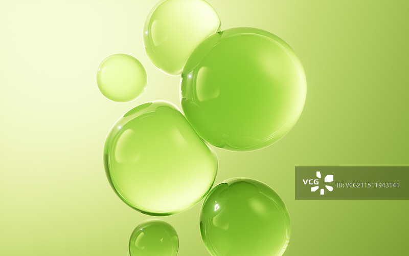 透明绿色气泡液滴三维渲染图片素材