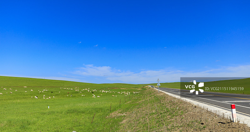 内蒙古自治区锡林郭勒盟东乌珠穆沁旗G33国道旁边的草原风光图片素材