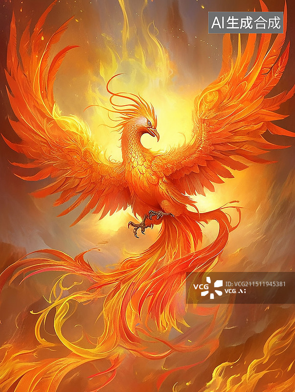 【AI数字艺术】火凤凰金色凤凰飞舞图片素材